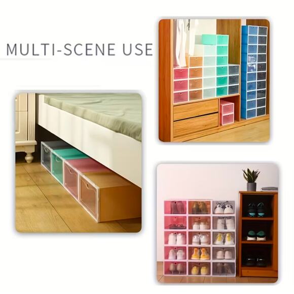 6 Pack Light Blue Stackable Shoe Storage Boxes Sneaker Organizer Display Case - Picture 4 of 4